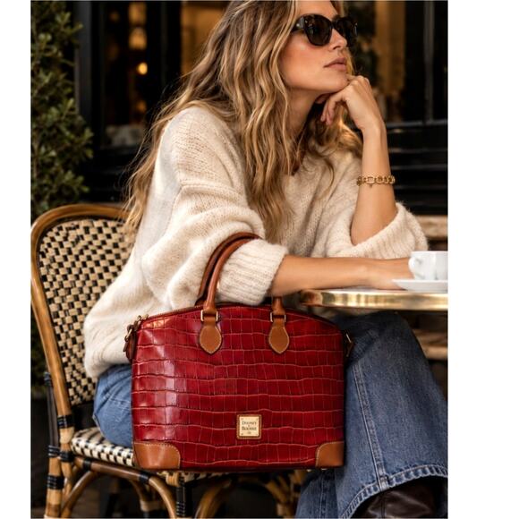 Dooney & Bourke Handbags - Dooney & Burke Exotic Croco Satchel Red Embossed Leather Handle Bag Purse $248